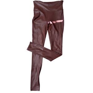 Spanx Brown Metallic Shimmer Leggings‎ Wet Look Stretch Pants Size S #2437